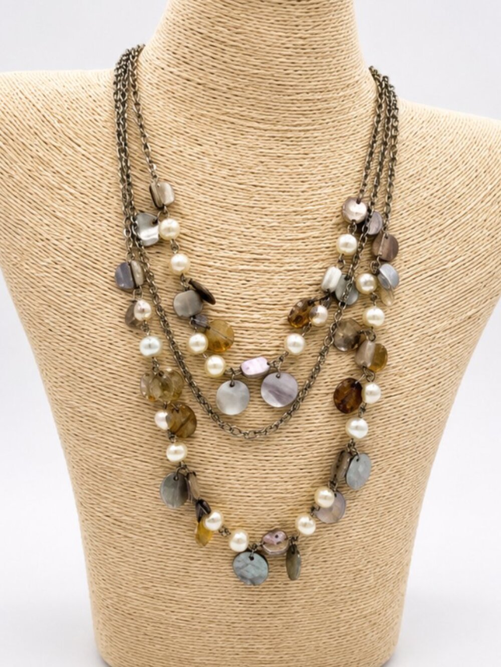 Premier Designs Layered Pearl & Shell Necklace | Multi Strand Statement Necklace